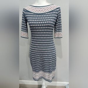 Max Studio Navy and White Geometric Long Sleeve Dress